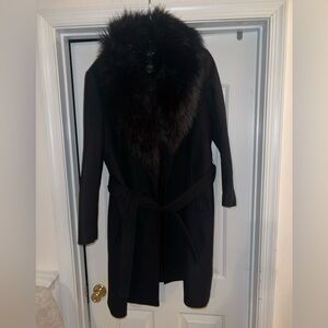 Zara Black Trench Coat with Fur Collar